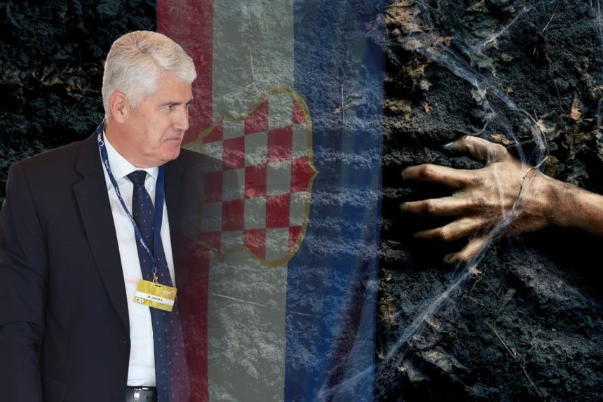 Dragan Čović lider BiH Hrvata, zastava Herceg-Bosne i ruka u grču.