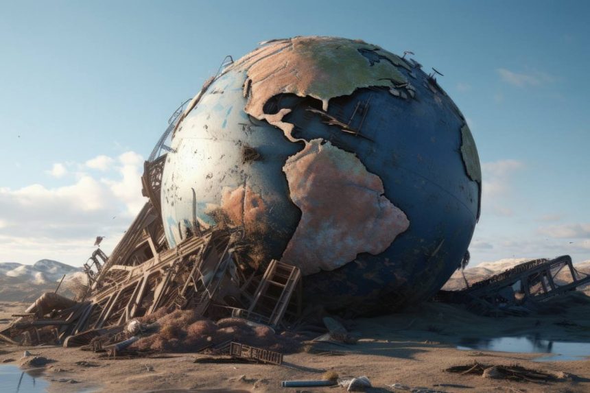 Ilustracija, prikaz ideje autora o planeti zemlji nakon nuklearnog rata.