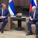 Screenshot, predsjednik Srbije Vučić na susretu sa predsjednikom Rusije Putinom.