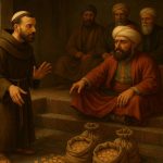 Ilustracija: Prikaz plaćanja usluge travničkom begu od strane franjevaca za vjesku slobodu.
