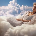 Žena u bjelom spav ana bijelim oblacima.