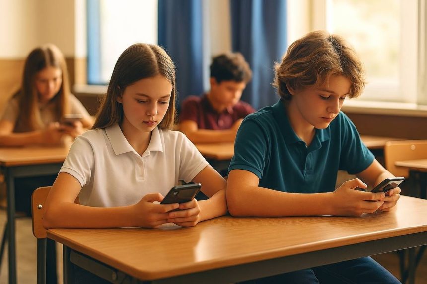 Djeca u razredu koriste mobitele i ne komuniciraju međusobno.