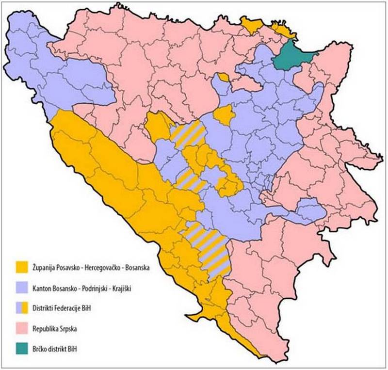 Zemljovid BiH sa administrativnom podjelom kako ju predlaže stranka HRS.