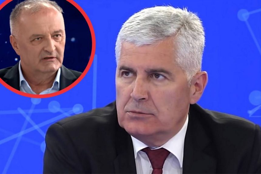 Dragan Čović u studiju; Zukan Helez prikazan u kutu slike.