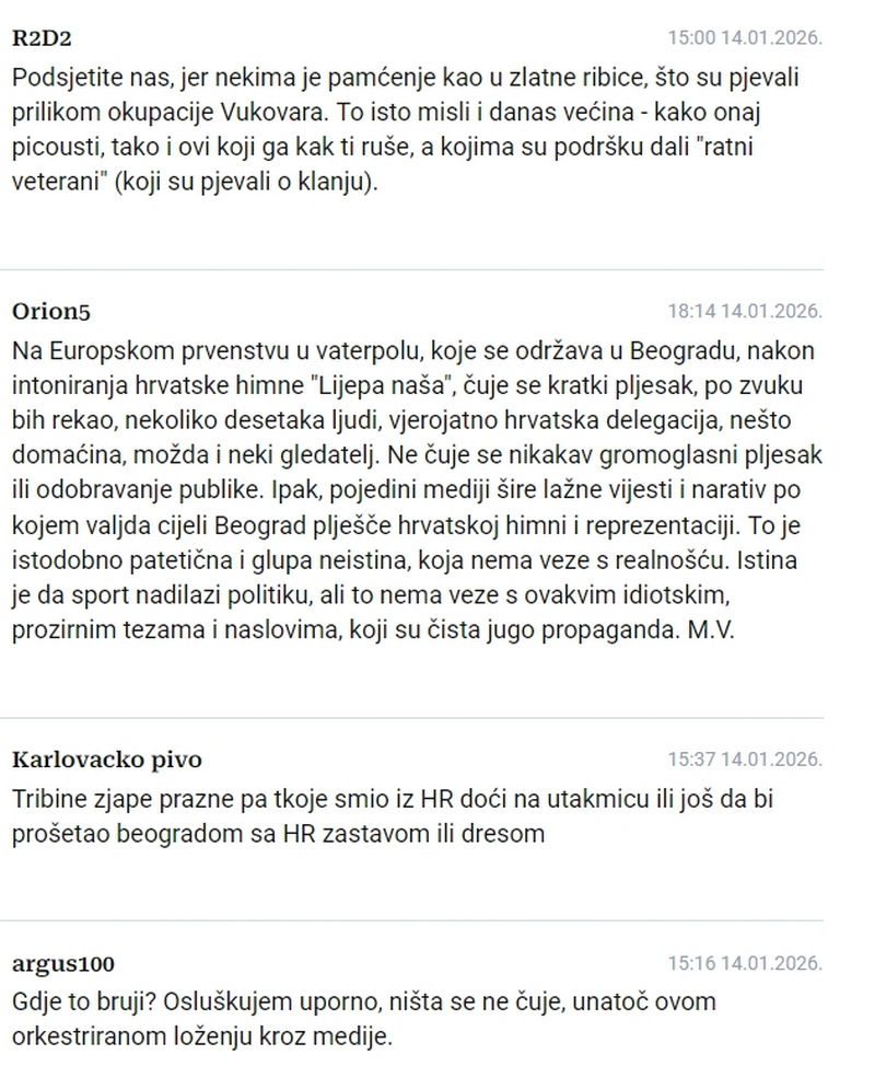 Screenshot komentara čitatelja s jednog portala.