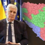 Dragan Čović, u pozadini karta BiH sa ucrtanim trećim entitetom.