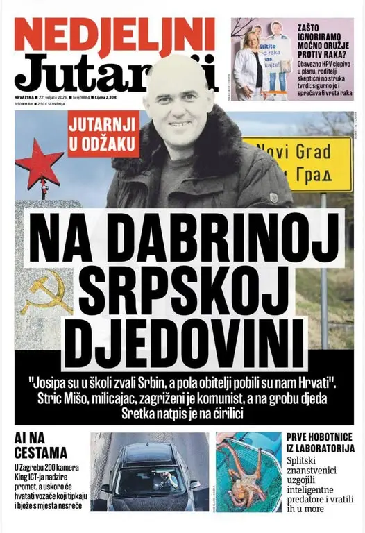 Naslovmica Nedjeljnog Jutarnjeg lista kojim kompromitira Josipa Dabru.