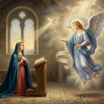 Ilustracija na kojoj se anđeo Gabrijel ukazuje Djevici Mariji.