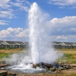 Gejzir termalne vode ispred napuštenih staklenika u Domaljevcu-ilustracija.