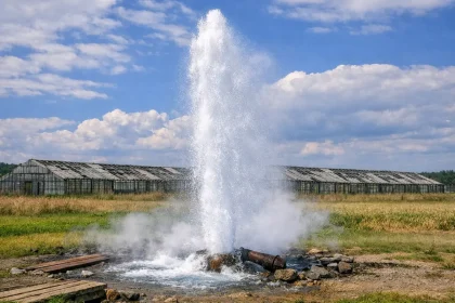 Gejzir termalne vode ispred napuštenih staklenika u Domaljevcu-ilustracija.