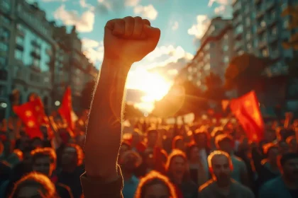 ilustracija komunističkih prosvjeda sa stisnutom pesnicom u krupnom planu