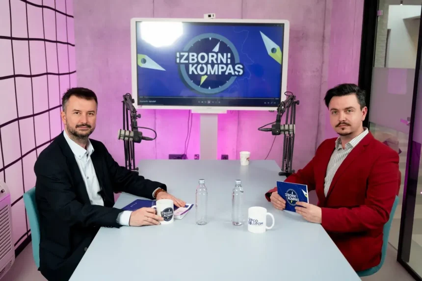 razgovor novinara i gosta u studiju podcasta Izborni kompas