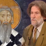 Prikaz sa freske Svetog Save i i njegovog kritičara Dragana Veselinova pored njega.