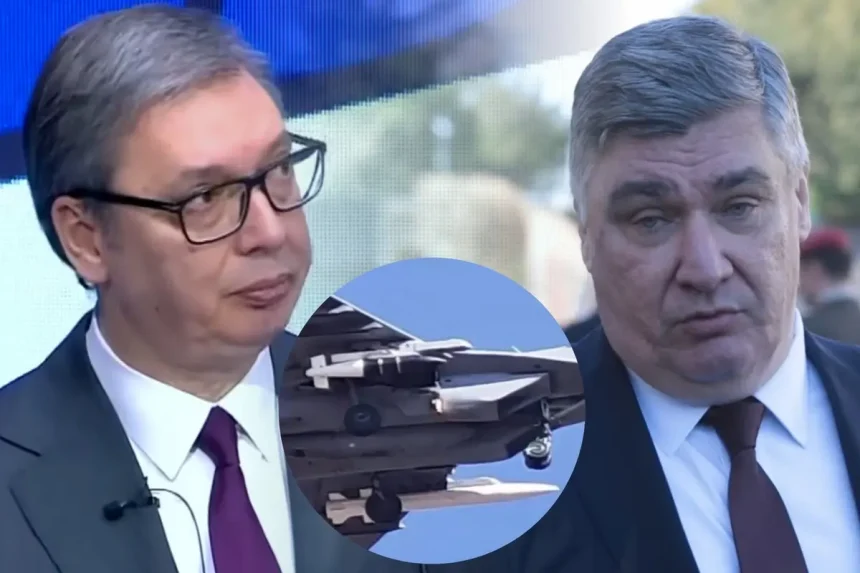 Vučić i Milanović nasuprot jedan drugom, u sredini ilustracija hipersonične rakete