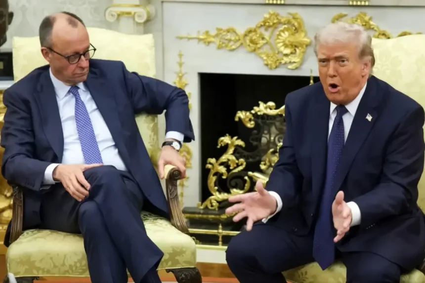 Njemački kancelar Merz u razgovoru s američkim predsjednikom Trumpom.