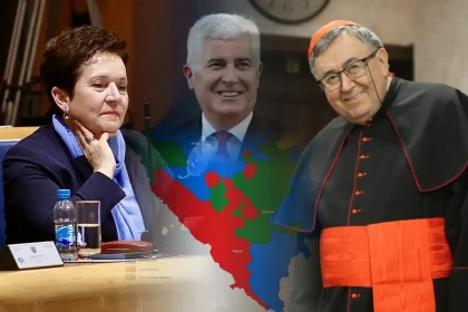 Montaža, Pendeš, Čović, Puljić, ispod karta trećeg entiteta.