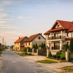 Ušoreno selo s nekoliko kuća, jedna moderno uređena, ostale skromne i prazne.