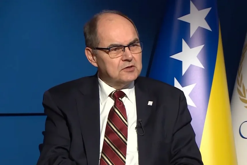 Christian Schmidt sjedi u studiu, pored njega zastava BiH.