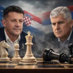 Zdenko Lučić i Dragan Čović na šahovskoj ploči, Lučić ima bolje figure.