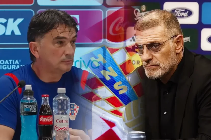 Profili Zlatka Dalića i Slavena Bilića između kojih je grb HNS-a
