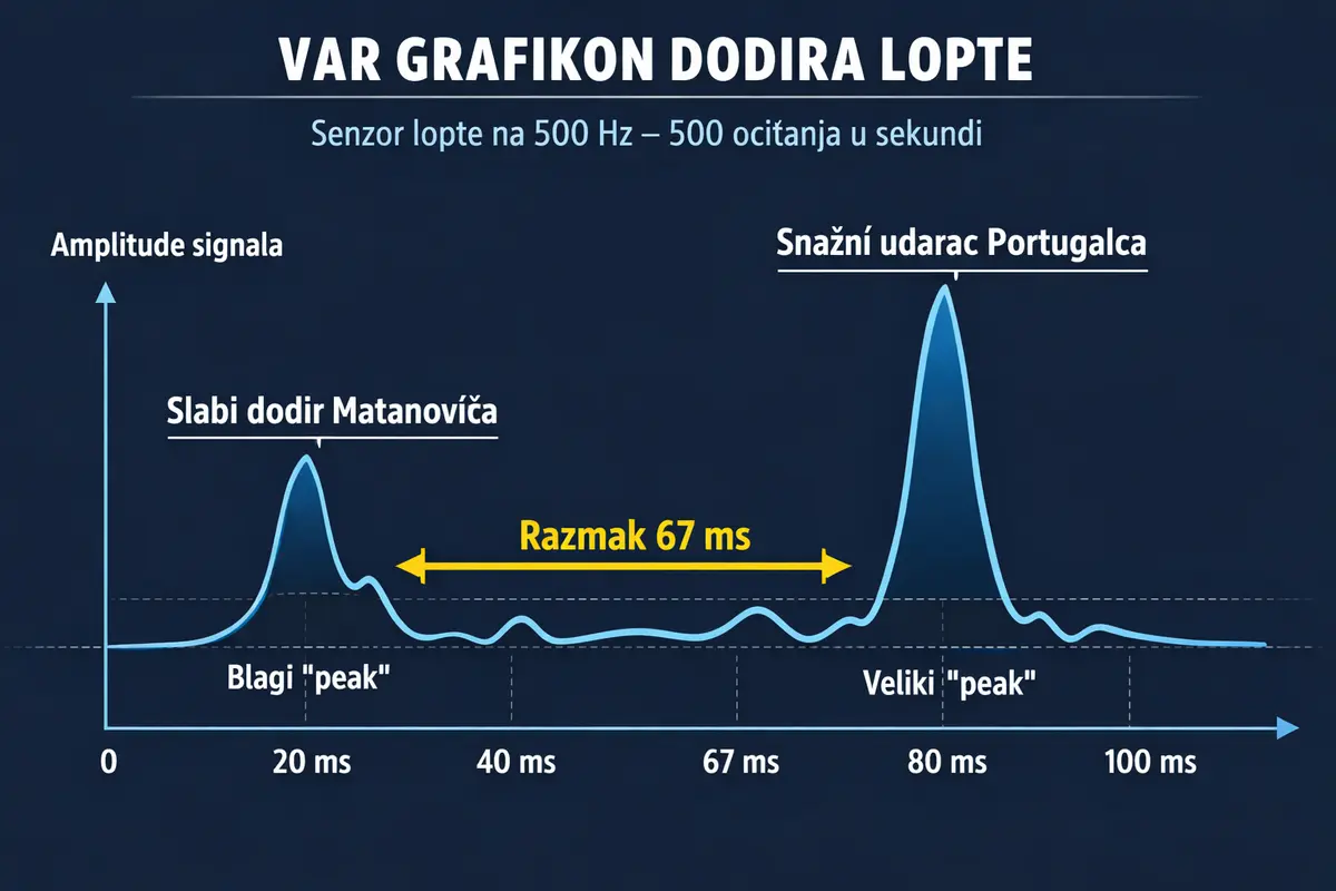 VAR grafikon dodira lopte – razlika između slabog i snažnog peak-a.