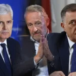 Dragan Čović, Bakir Izetbegović i Milorad Dodik u kolažnoj fotografiji spojeni jedan pored drugog.