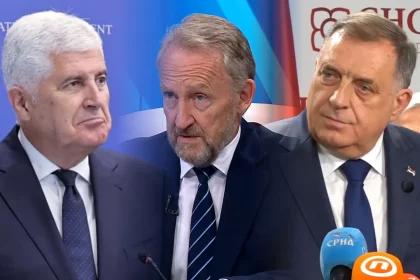 Dragan Čović, Bakir Izetbegović i Milorad Dodik u kolažnoj fotografiji spojeni jedan pored drugog.