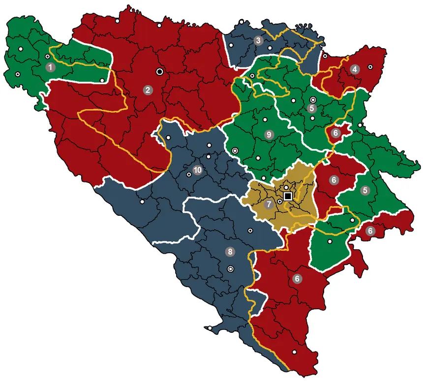 Karta podjele BiH prema Vance-Owenovom planu